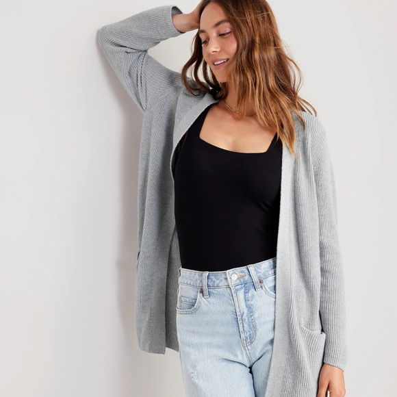 NWT OLD NAVY Textured Long-Line Open-Front Sweater    Heather Gray - Picture 3 of 7